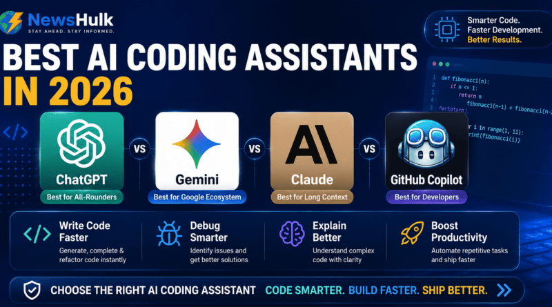 Comparison of the best AI coding assistants in 2026 including ChatGPT, Gemini, Claude, and GitHub Copilot.