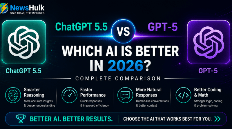 ChatGPT 5.5 vs GPT-5 comparison showing features, performance, reasoning, and AI capabilities in 2026.