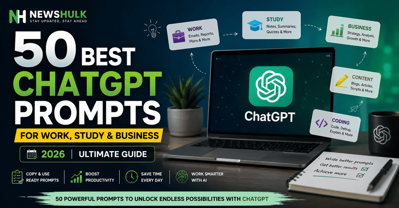 50 Best ChatGPT Prompts for Work, Study & Business (2026 Ultimate Guide)