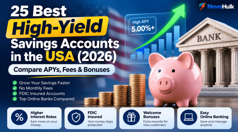 25 Best High-Yield Savings Accounts in the USA (2026) comparison featuring top online banks, APYs, fees, and bonuses