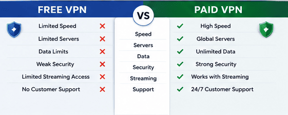 Free VPN vs Paid VPN comparison