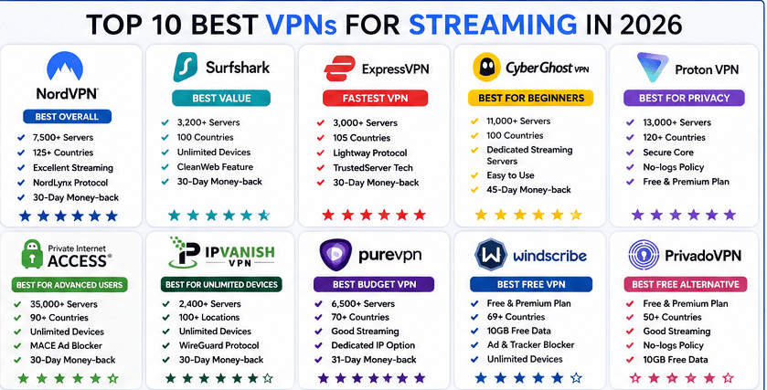 Top VPN comparison for streaming