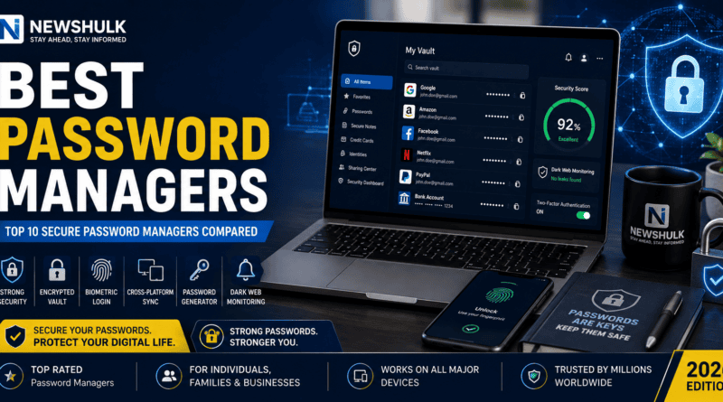 Best Password Managers 2026 comparison showing secure password vaults and cybersecurity protection