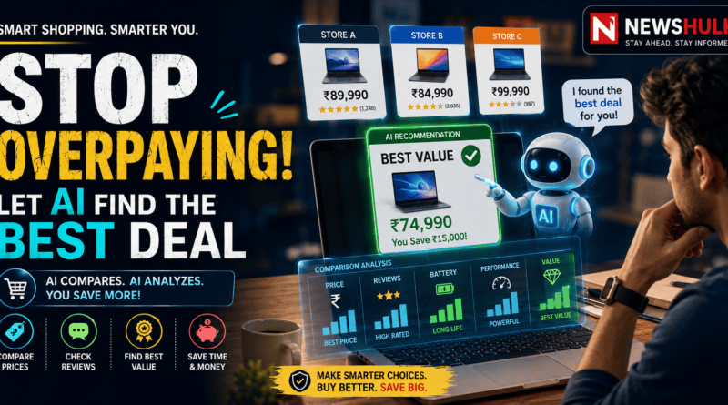 AI shopping assistant comparing laptop prices and helping buyers save money by finding the best online deals in 2026